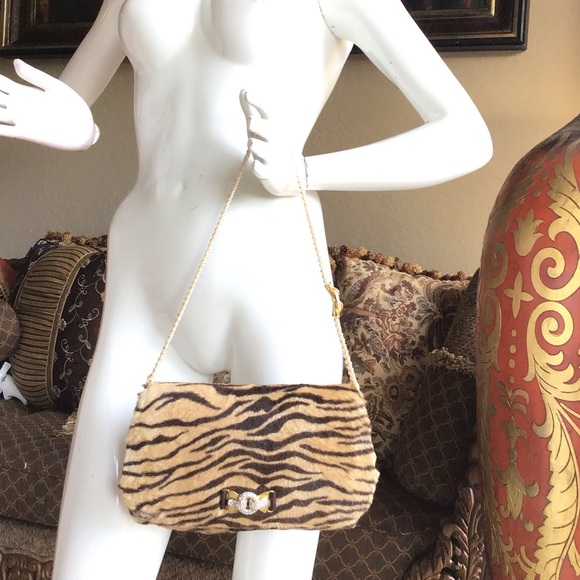 LUCA LUCA Fur Flap Pearl Beaded Shoulder Bag sz39 - Picture 2 of 13